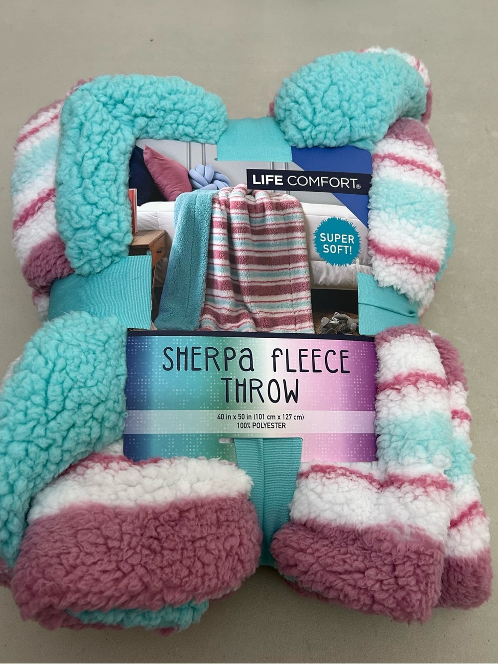 Life Comfort Kids Sherpa Fleece Throw Blanket Pink and Teal Super Soft 40x50in